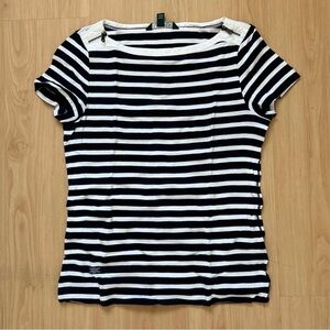 Ralph Lauren Navy & White Striped Short Sleeve Boatneck Top